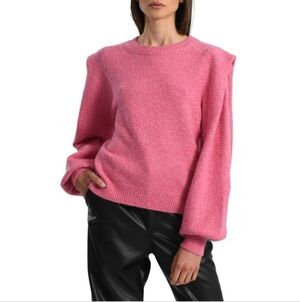 La Collection Premium Par Molly Bracken Knit Puff Shoulder Sweater Medium Pink